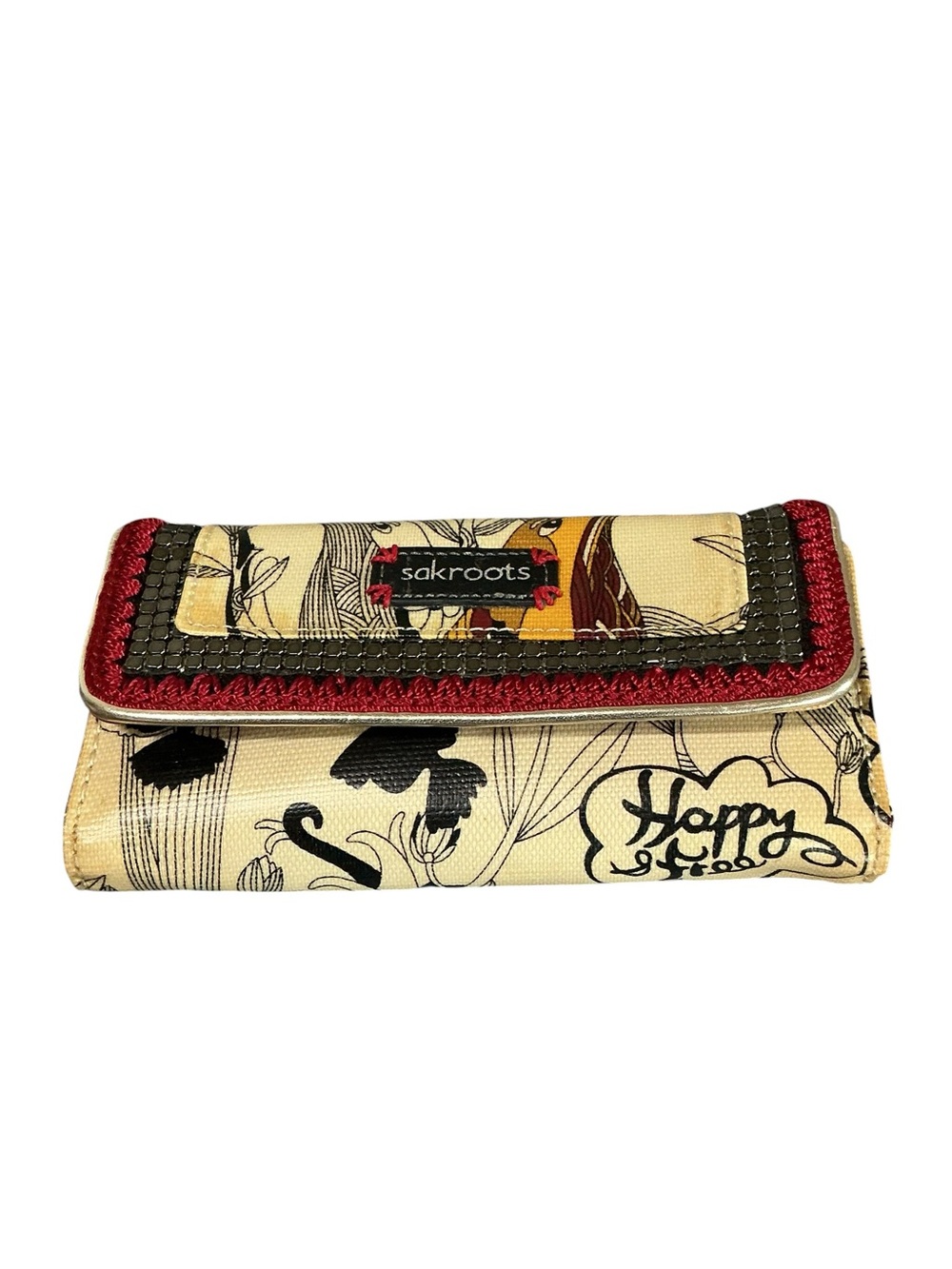 Sakroots Cream Graphic Wallet with Red Trim